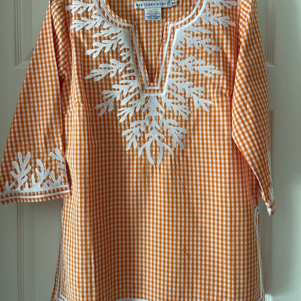 Gretchen Scott Orange/White Gingham Tunic - Perfect for Football!